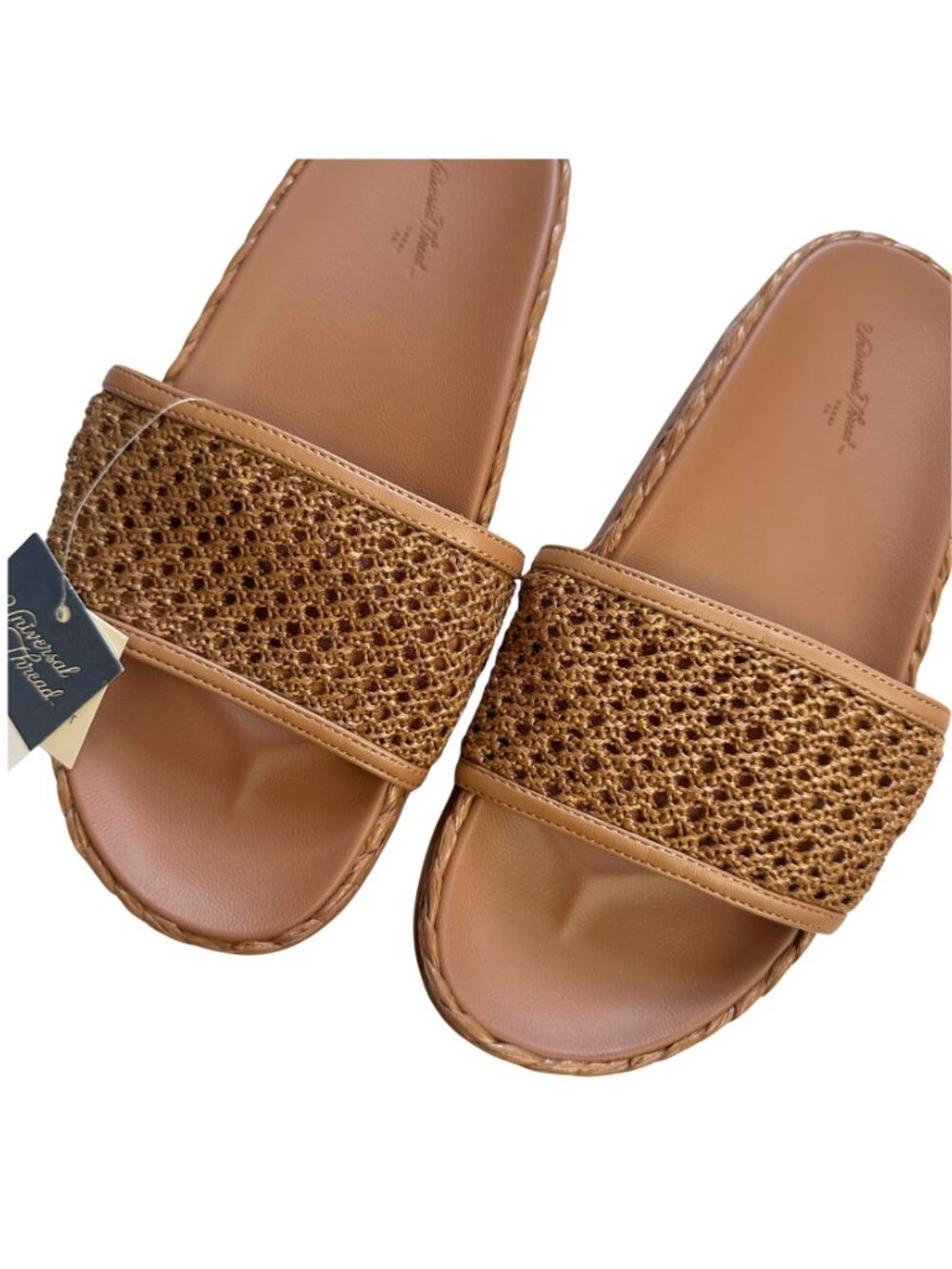 Universal Thread Brinley Woven Raffia Slide Sandals Tan Brown Size 6.5 - Picture 6 of 11